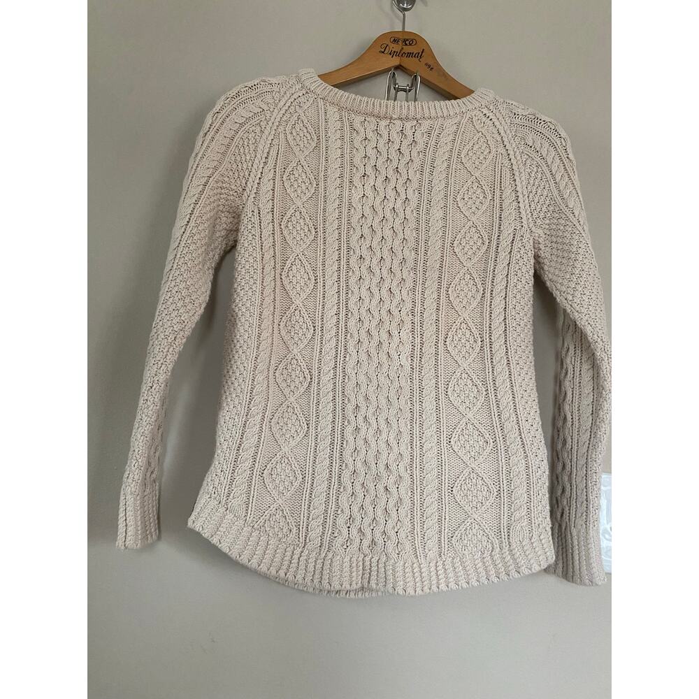 LL Bean Signature Sweater Womens XS Tan Cotton Fisherman Cable Knit Cream Beige